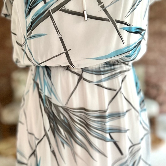 WHBM Dress Maxi White Bamboo Print Hi Low Blouson 4P Cocktail Party Chic Trendy - Picture 7 of 17